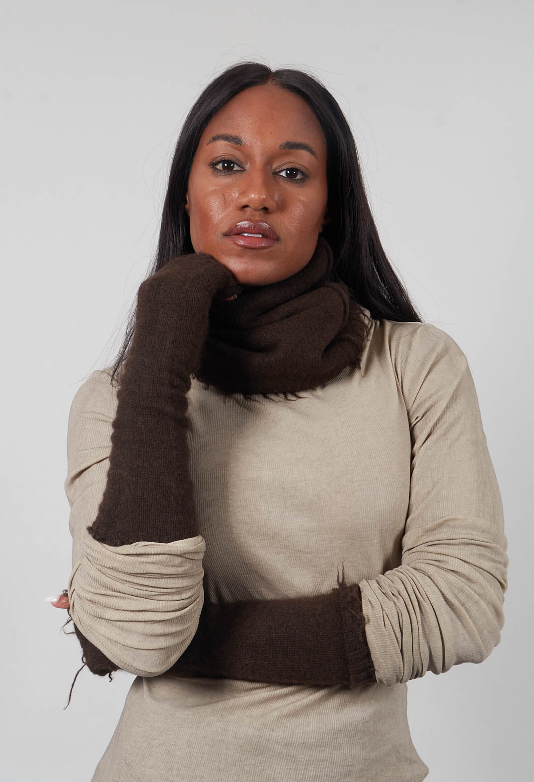 Raw Edge Fingerless Gloves in Umbra  - 1533109
