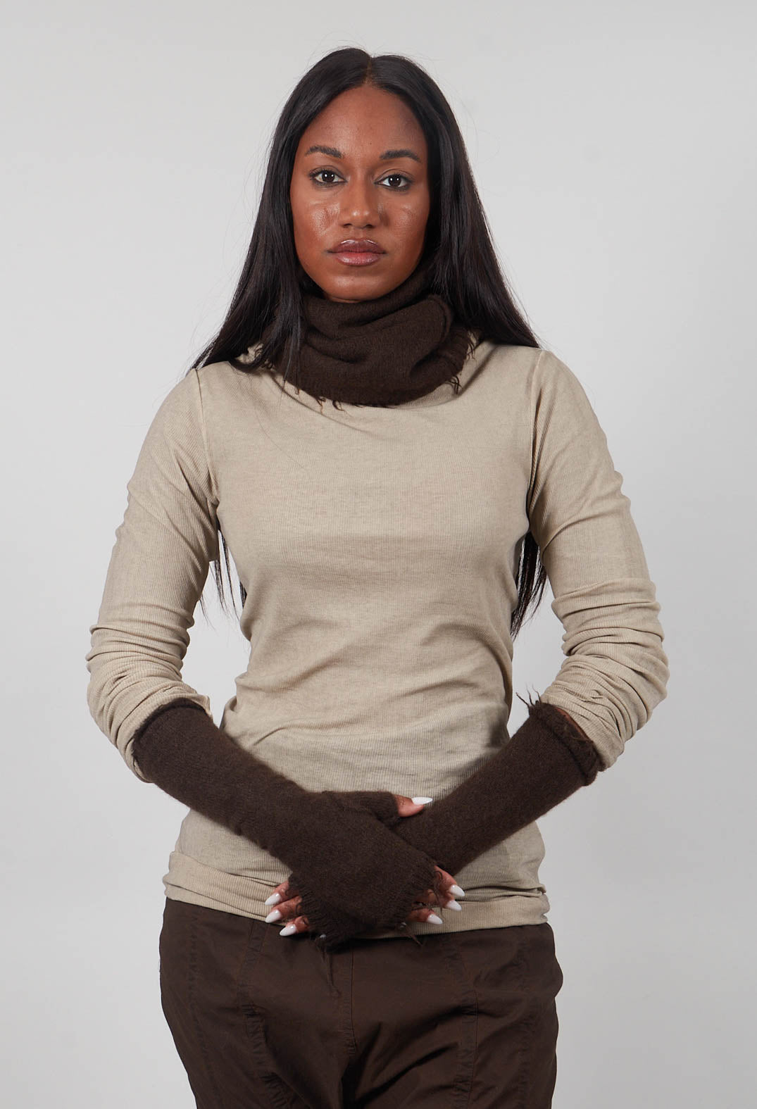 Raw Edge Fingerless Gloves in Umbra  - 1533109