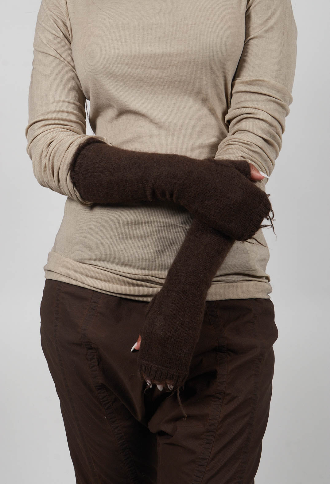 Raw Edge Fingerless Gloves in Umbra  - 1533109