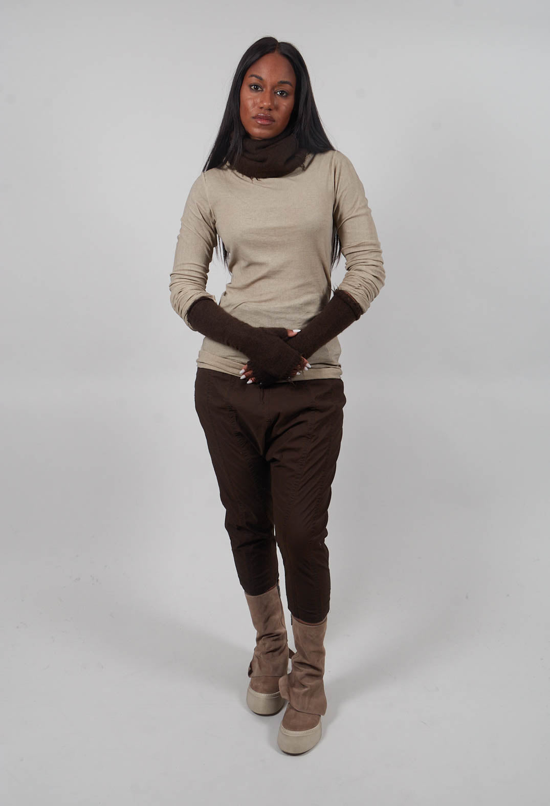 Raw Edge Fingerless Gloves in Umbra  - 1533109