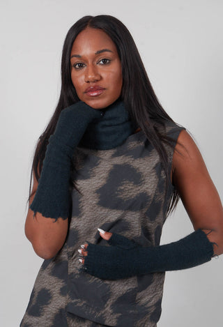 Raw Edge Fingerless Gloves in Petrol  - 1533109