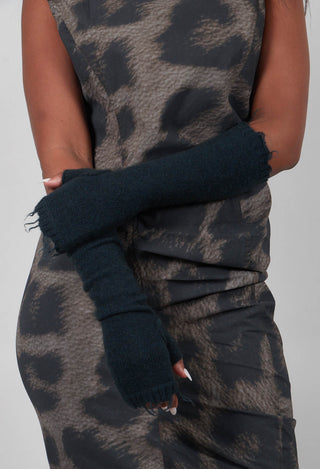 Raw Edge Fingerless Gloves in Petrol  - 1533109