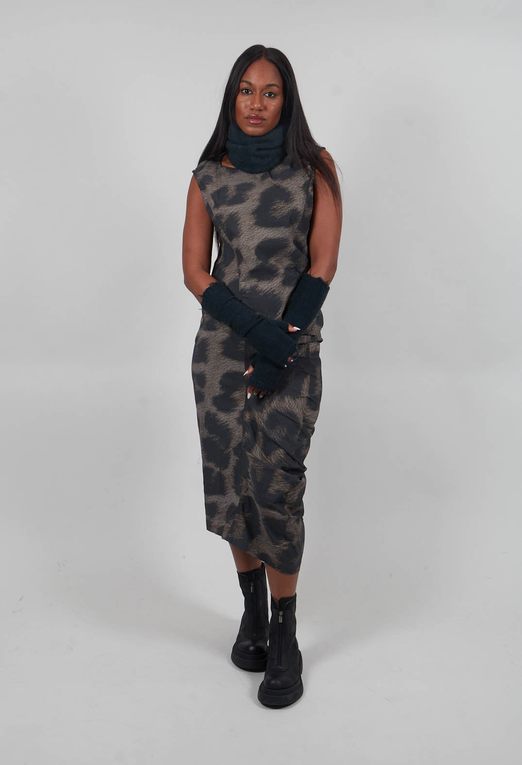 Raw Edge Fingerless Gloves in Petrol  - 1533109