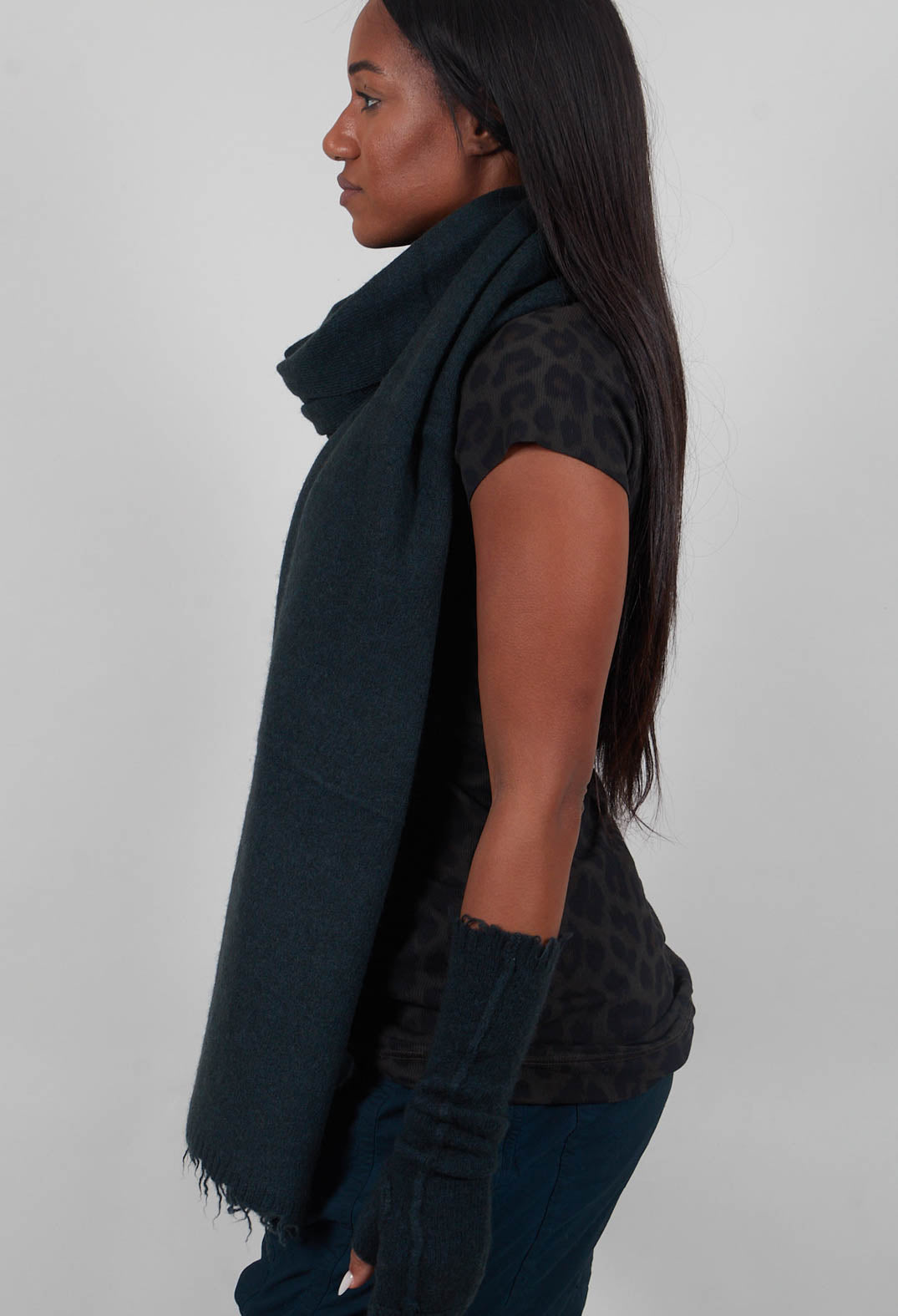 Raw Edge Scarf in Petrol  - 1537711