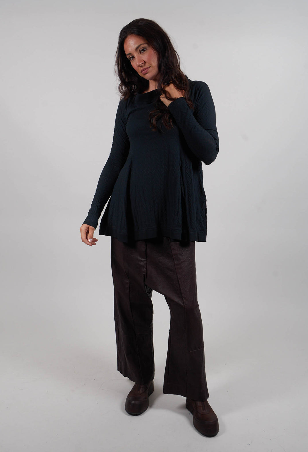 Flared Jersey Top in Petrol Cloud  - 1560508