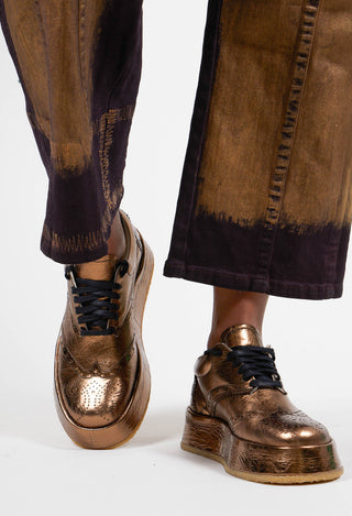 Platform Sole Leather Brogues in Gold - 1985216