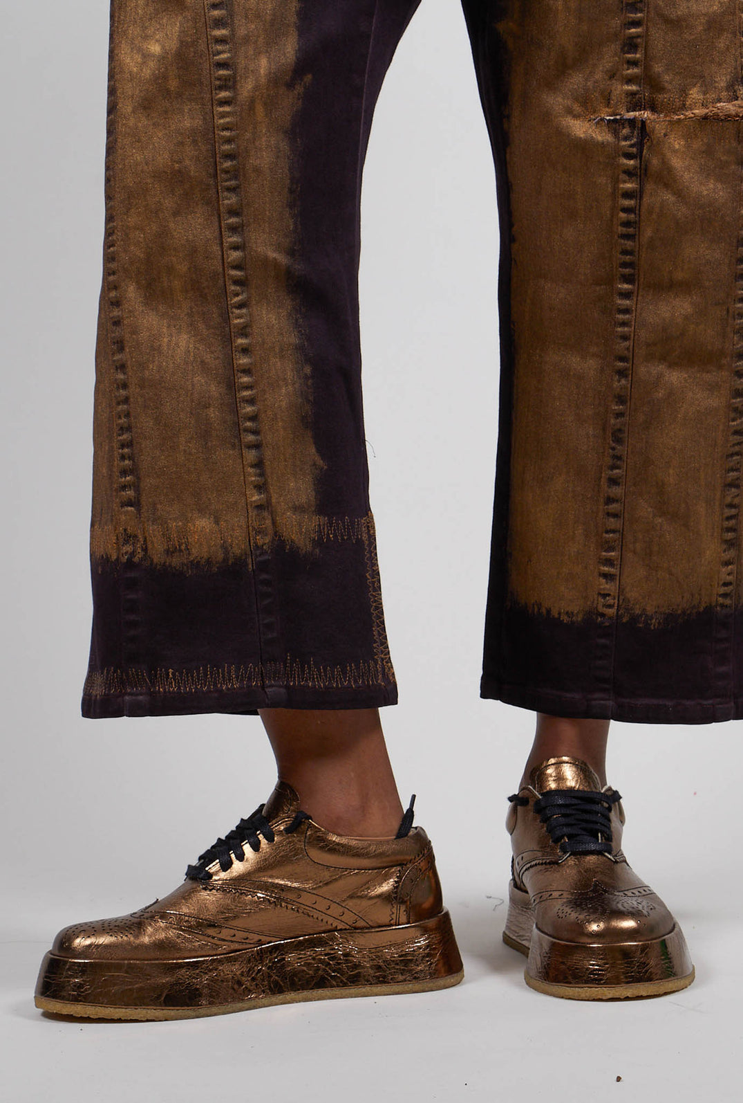 Platform Sole Leather Brogues in Gold - 1985216