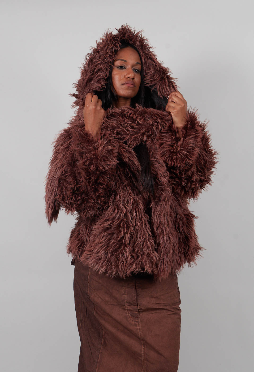 Shaggy Faux Fur Coat in Henna Cloud  - 2011102