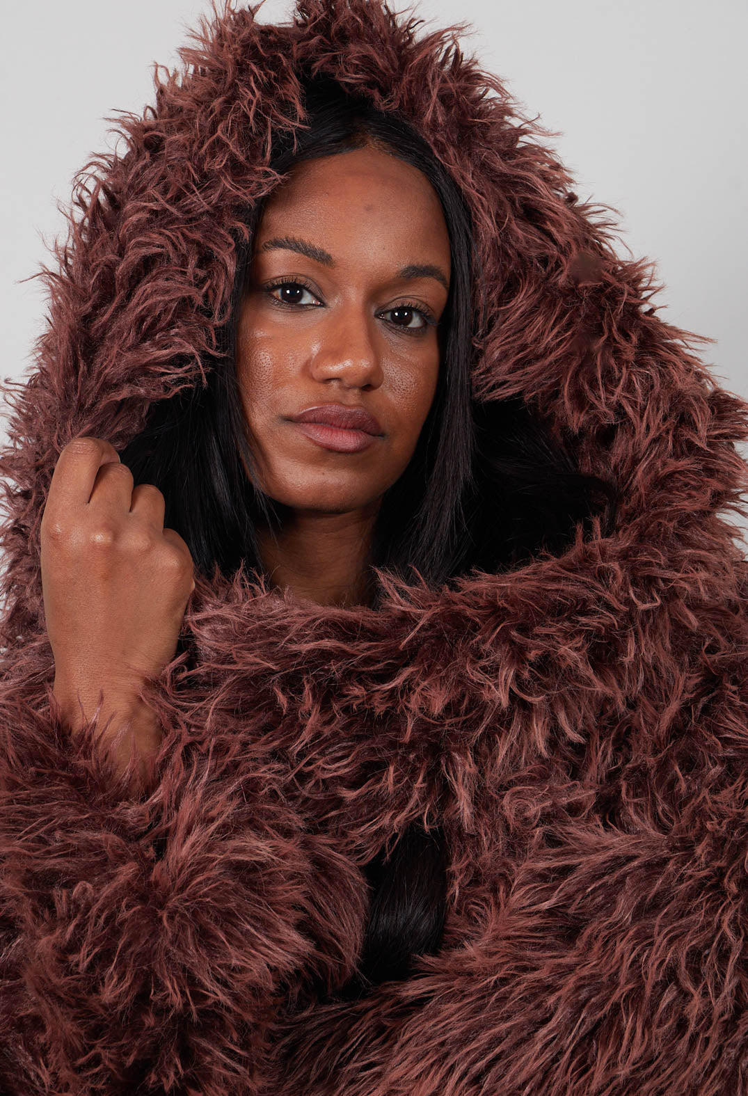 Shaggy Faux Fur Coat in Henna Cloud  - 2011102