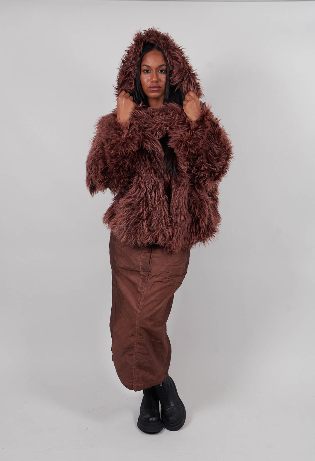 Shaggy Faux Fur Coat in Henna Cloud  - 2011102