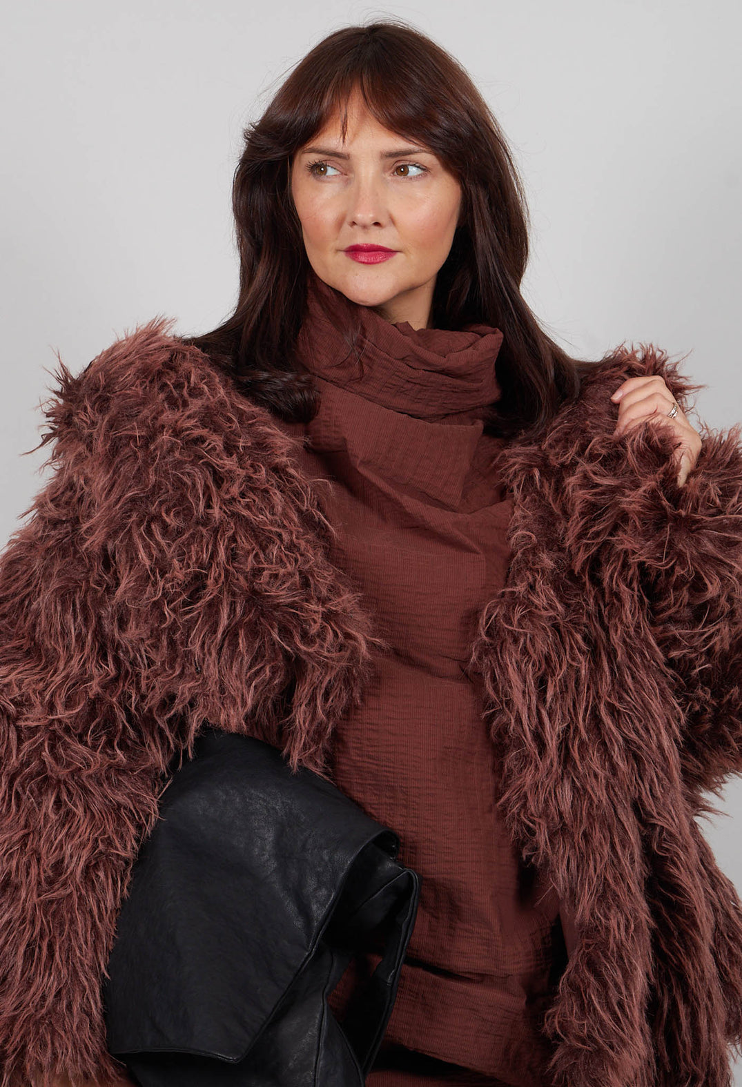 Shaggy Faux Fur Coat in Henna Cloud  - 2011102