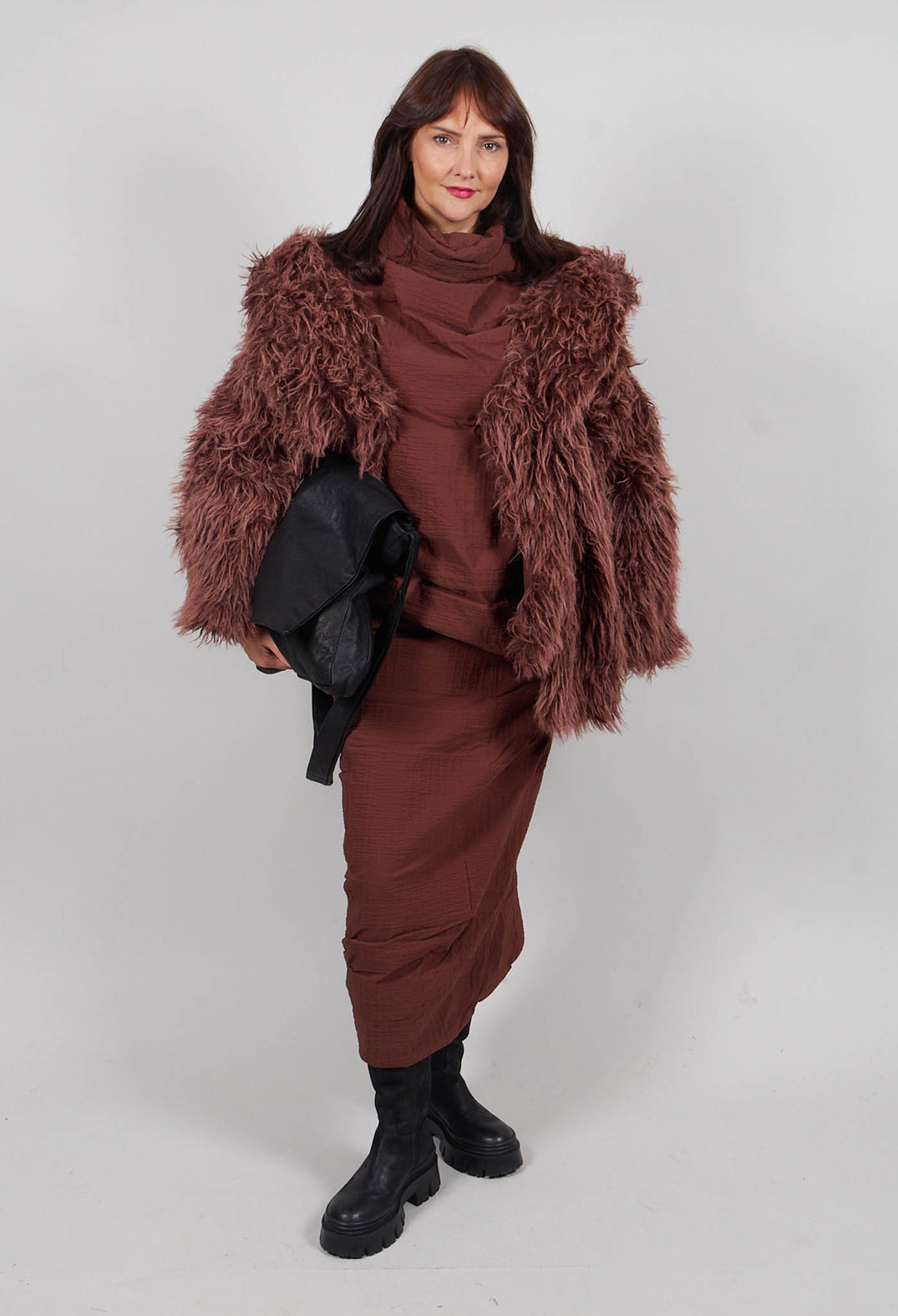 Shaggy Faux Fur Coat in Henna Cloud  - 2011102