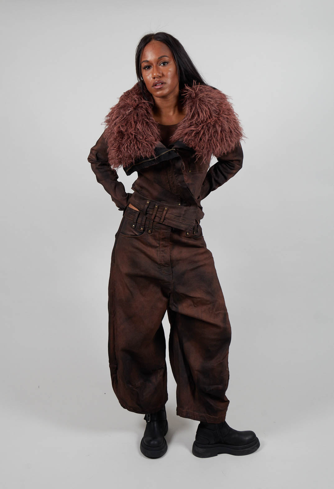 Balloon Leg Drop Crotch Trousers in Henna Cloud - 2040103