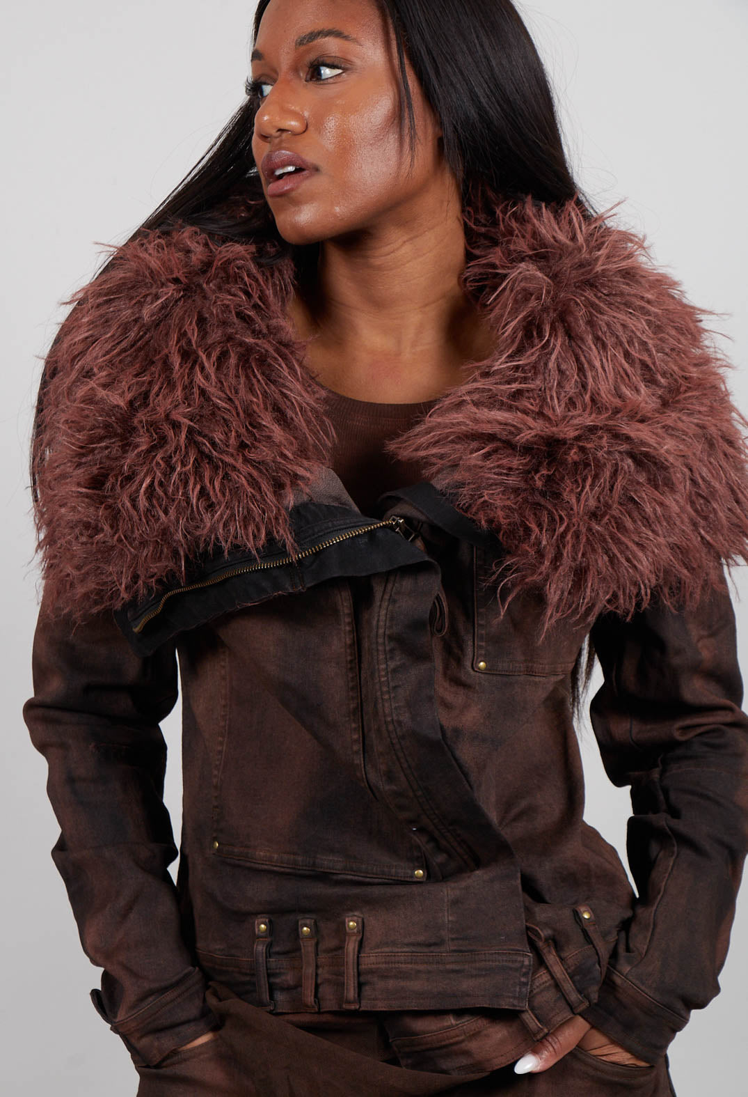 Jacket with Faux Fur Collar in Henna Cloud - 2041109