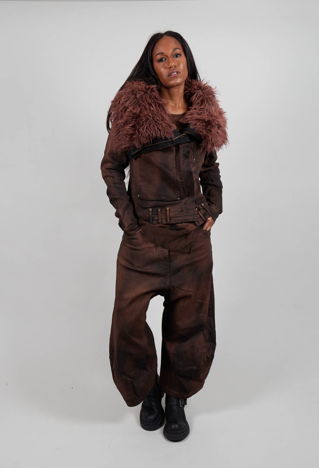 Jacket with Faux Fur Collar in Henna Cloud - 2041109