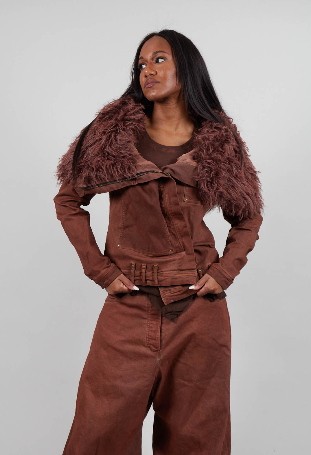 Jacket with Faux Fur Collar in Terracotta Cloud Shade - 2041109