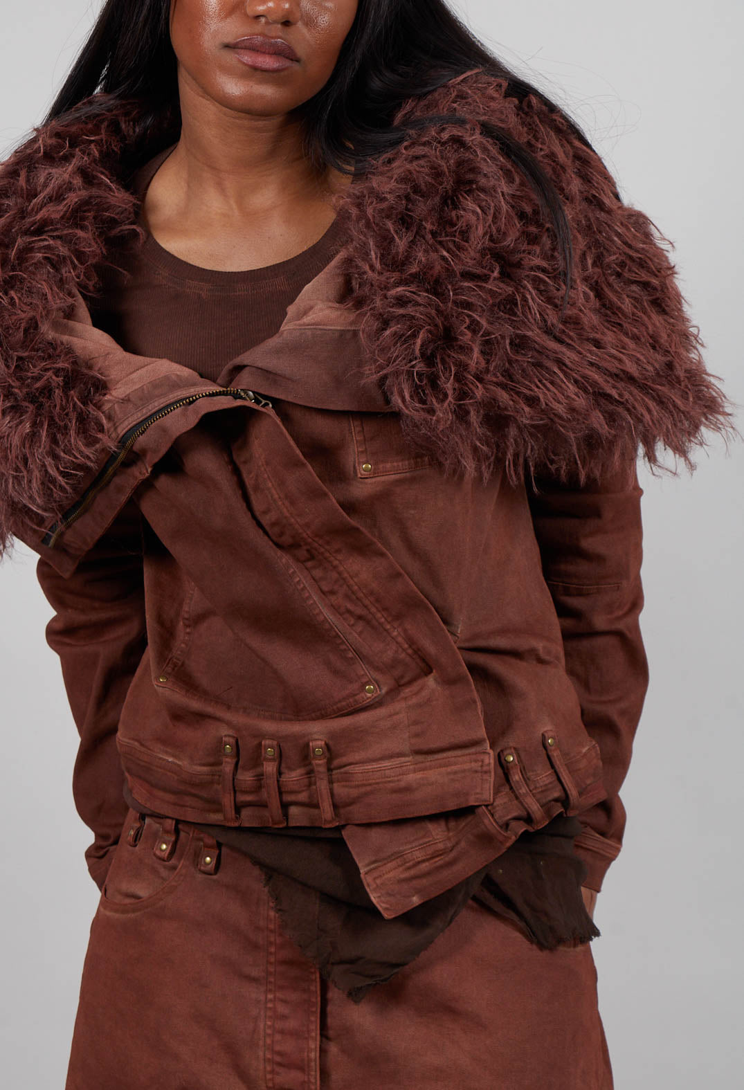 Jacket with Faux Fur Collar in Terracotta Cloud Shade - 2041109