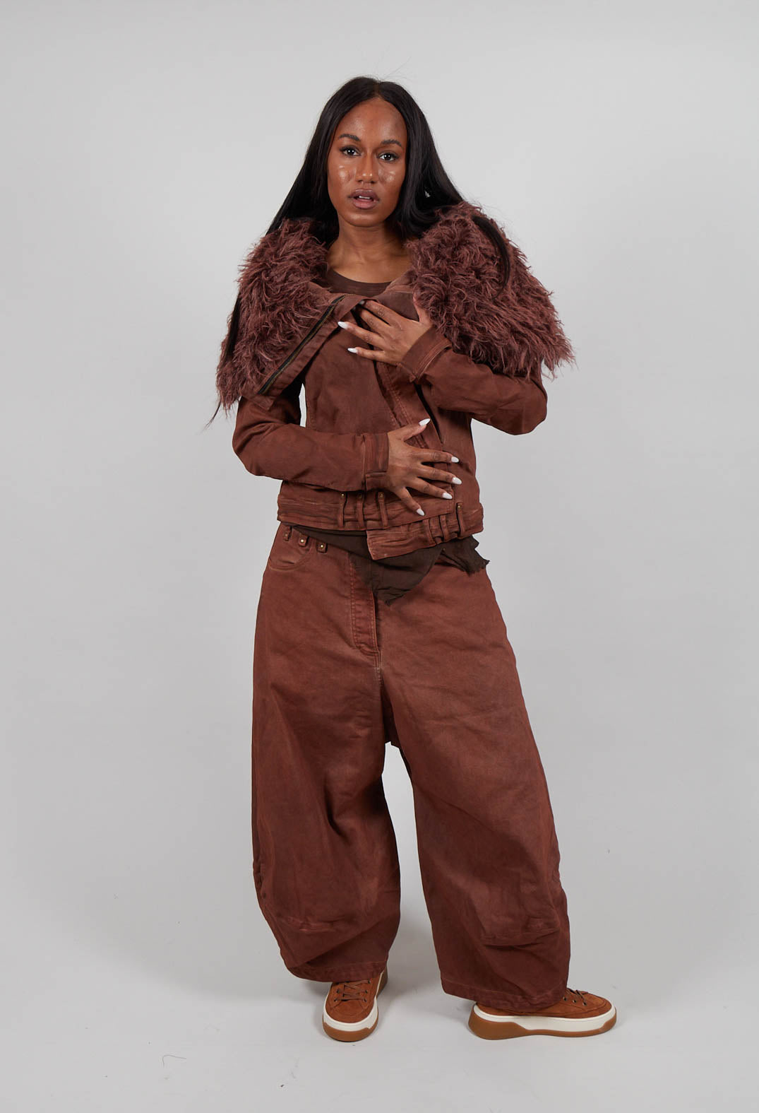 Jacket with Faux Fur Collar in Terracotta Cloud Shade - 2041109