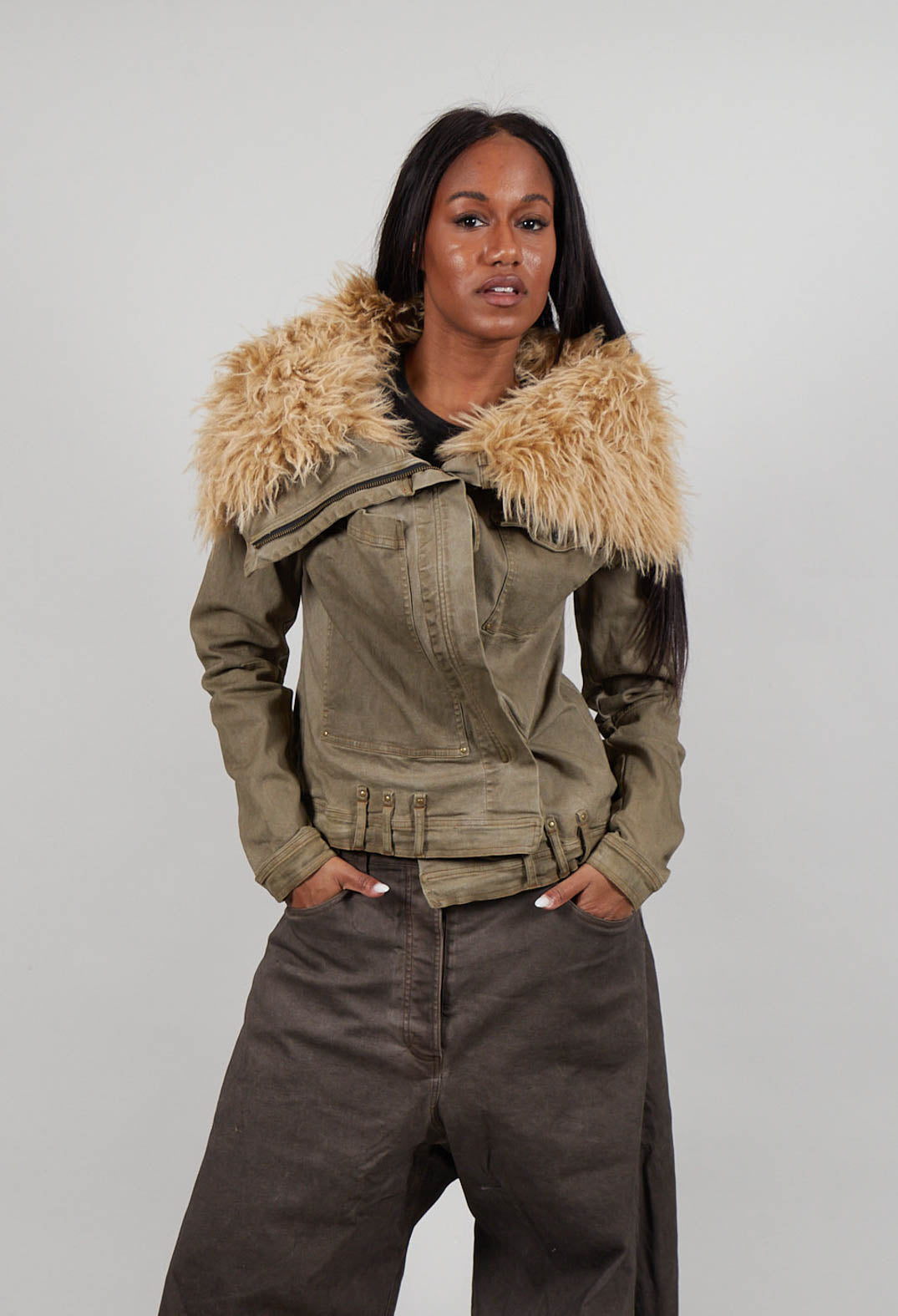 Jacket with Faux Fur Collar in Clay Cloud  - 2041109