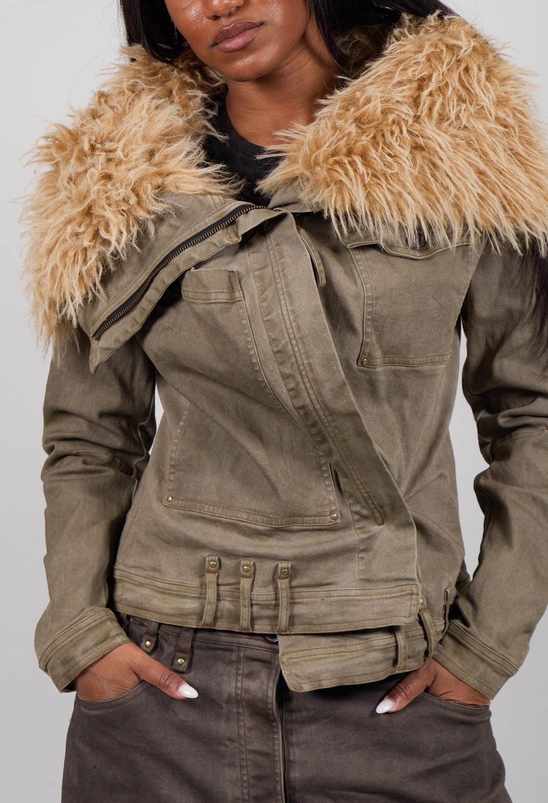 Jacket with Faux Fur Collar in Clay Cloud  - 2041109