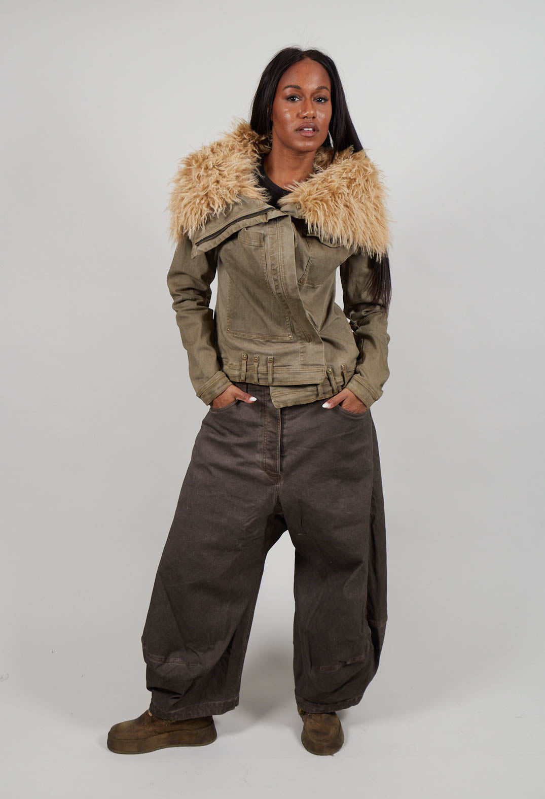 Jacket with Faux Fur Collar in Clay Cloud  - 2041109