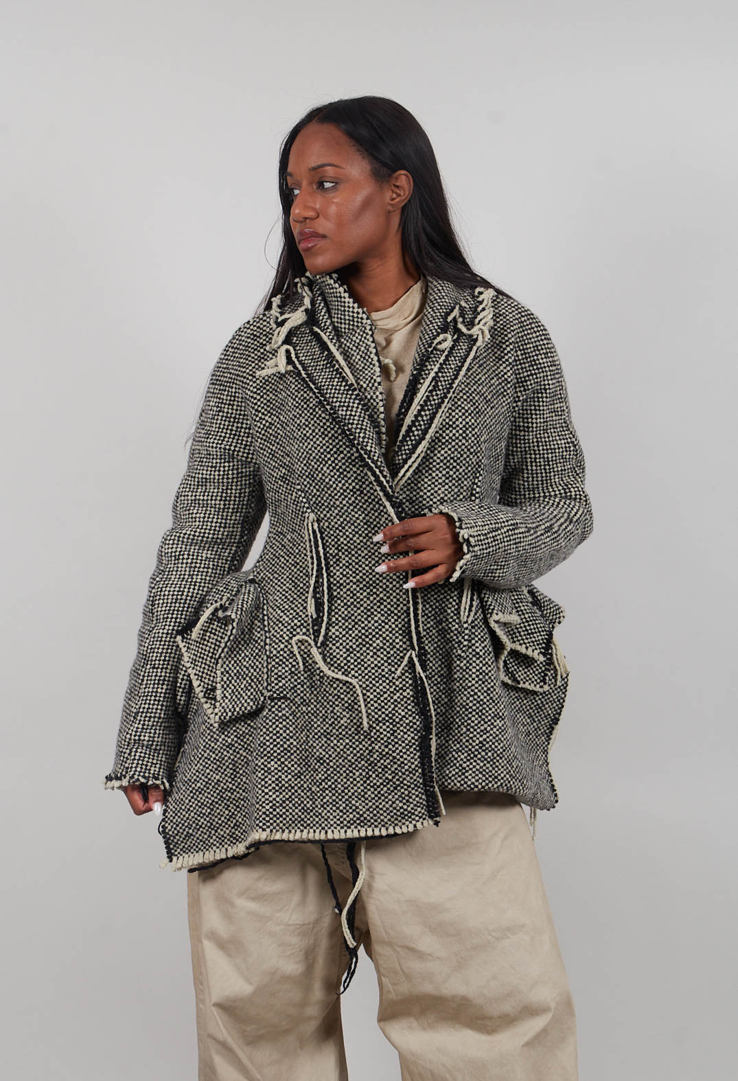 Raw Edge Jacket in Black Check - 2051101