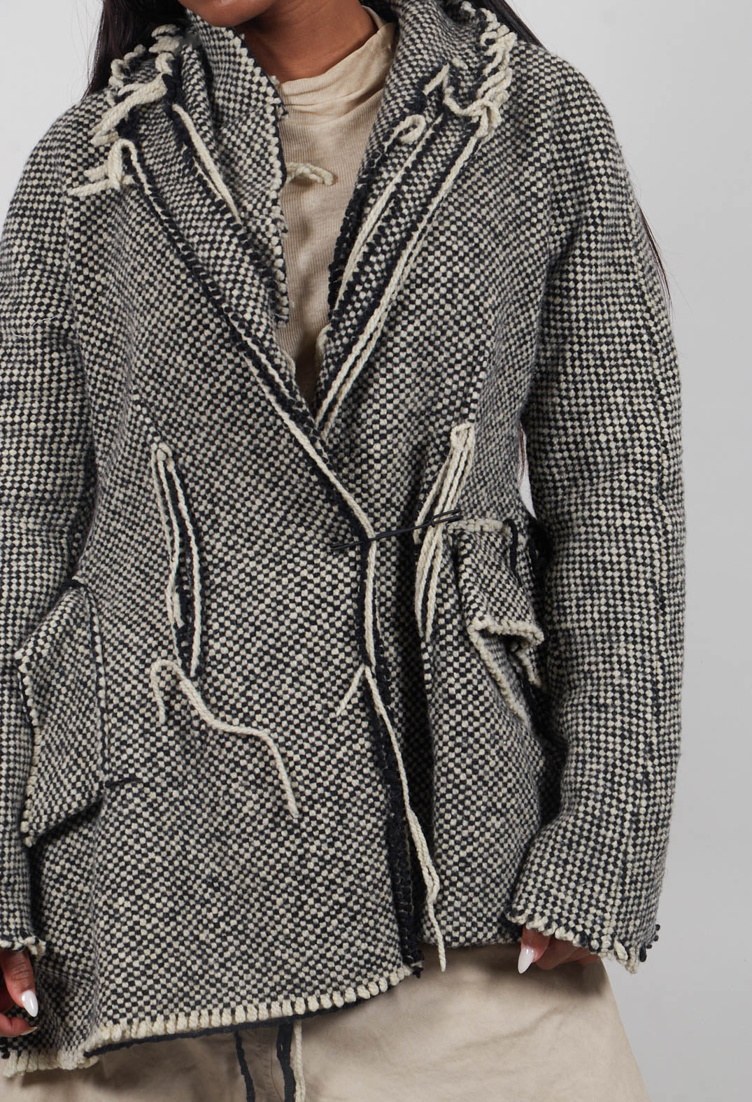 Raw Edge Jacket in Black Check - 2051101