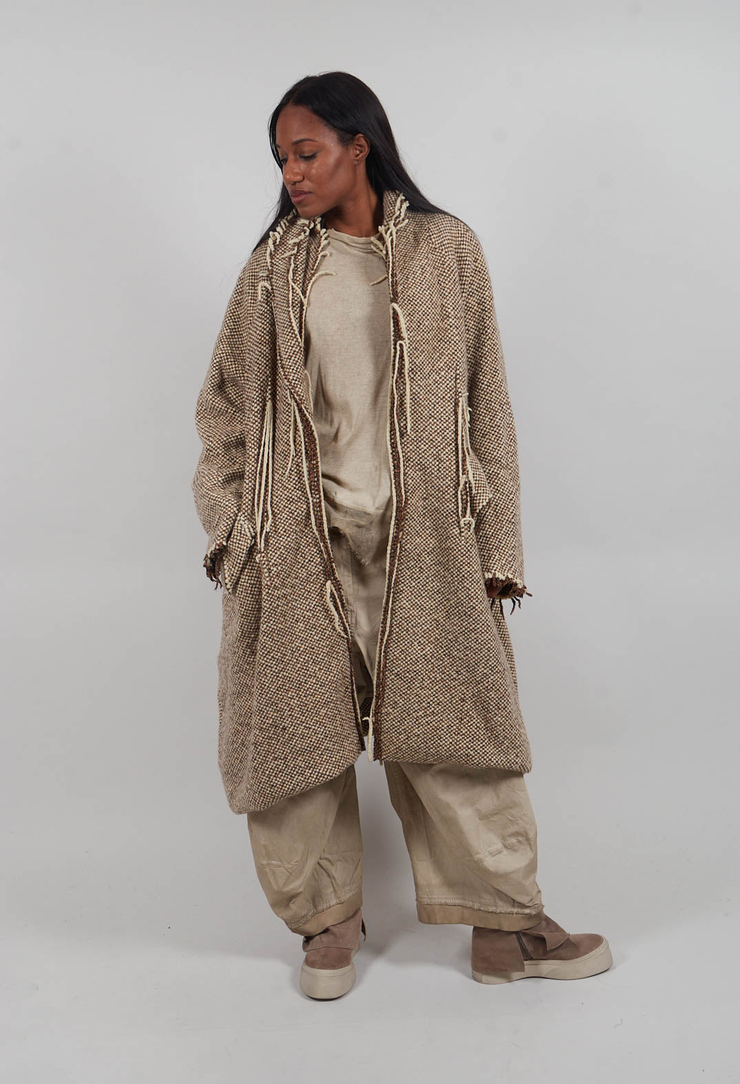 Oversized Raw Edge Coat in Dakar Check - 2051206