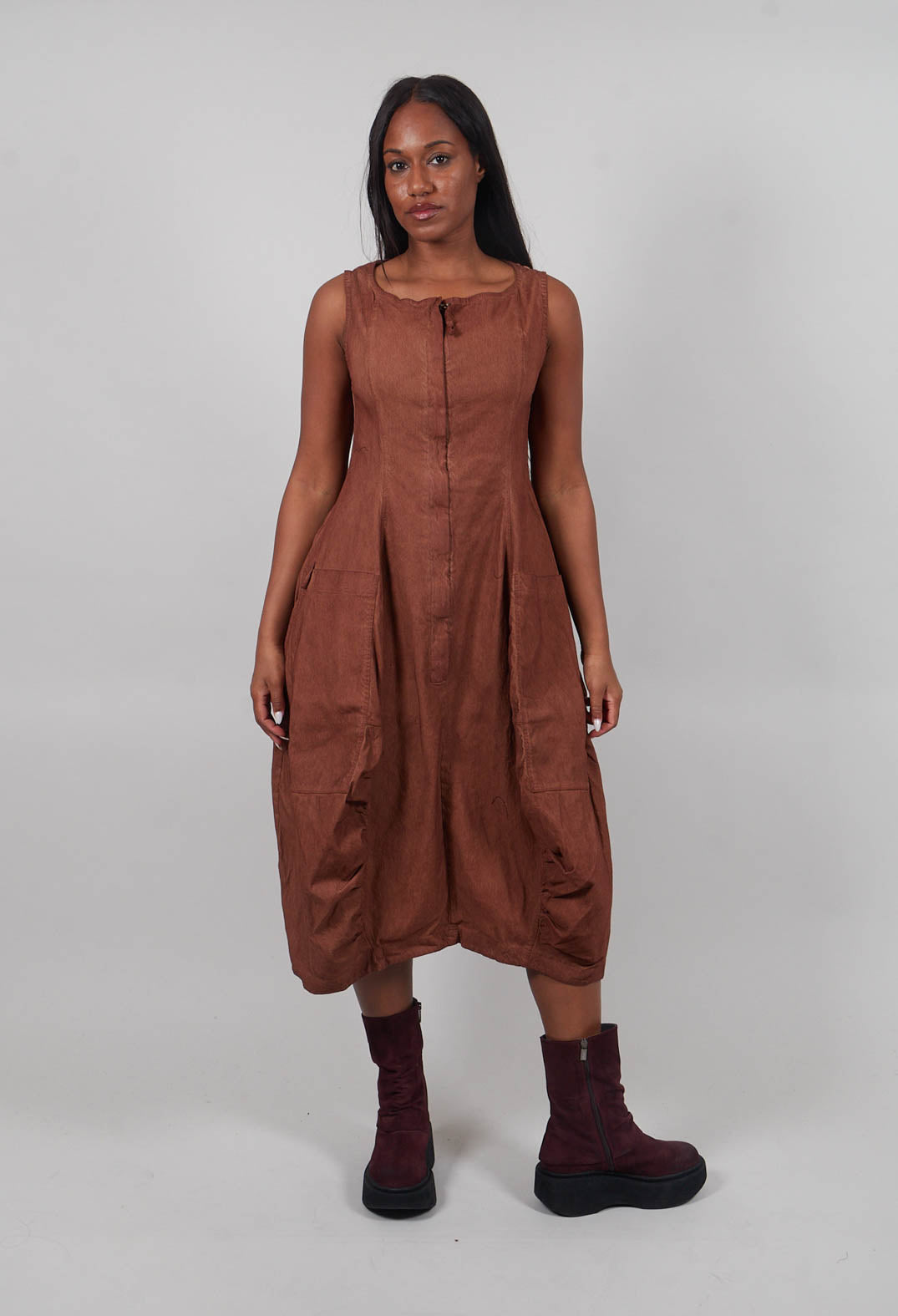 Sleeveless Tulip Hem Dress in Terracotta Cloud  - 2120908