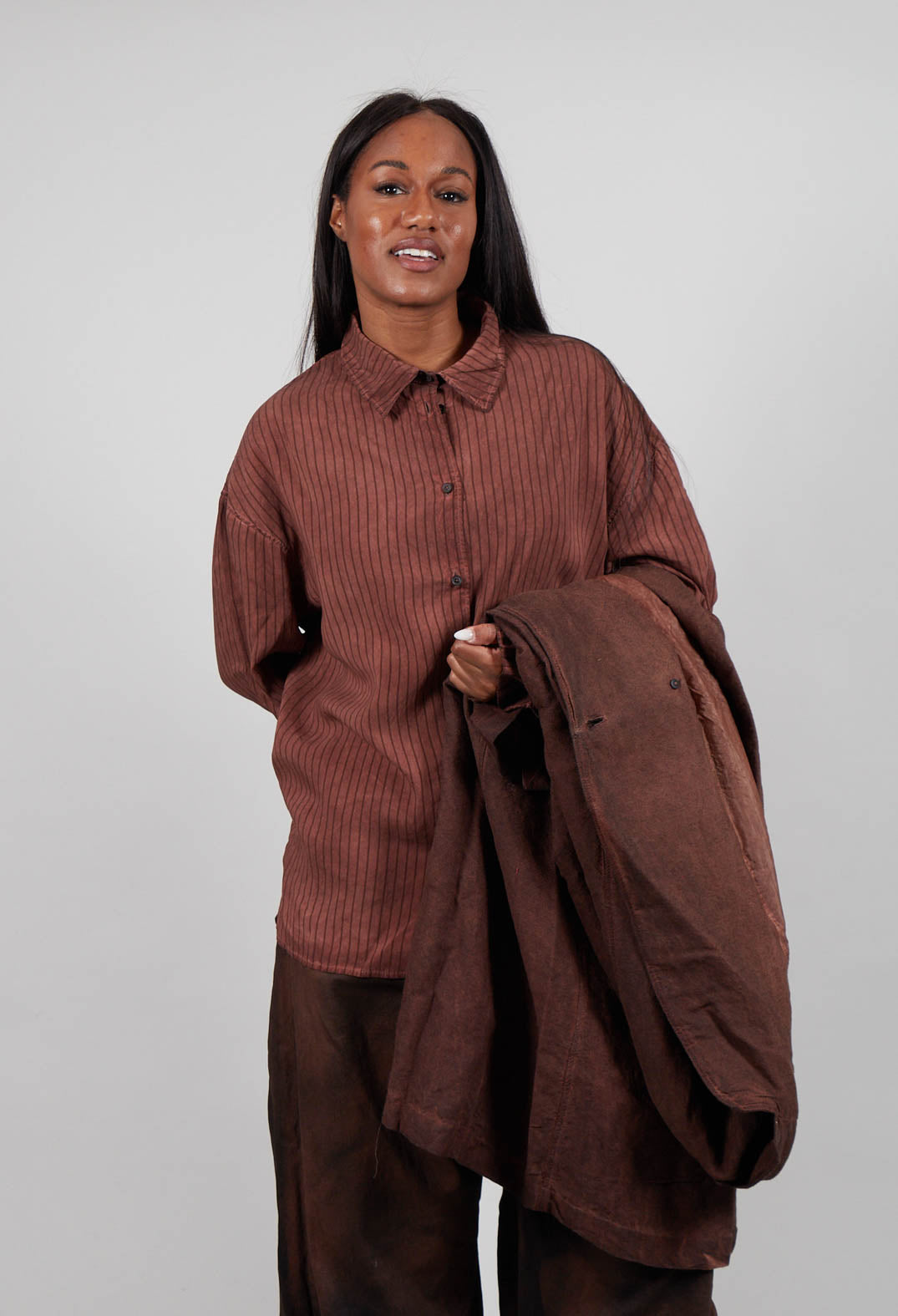 Longline Shirt in Henna Cloud Stripe  - 2130401