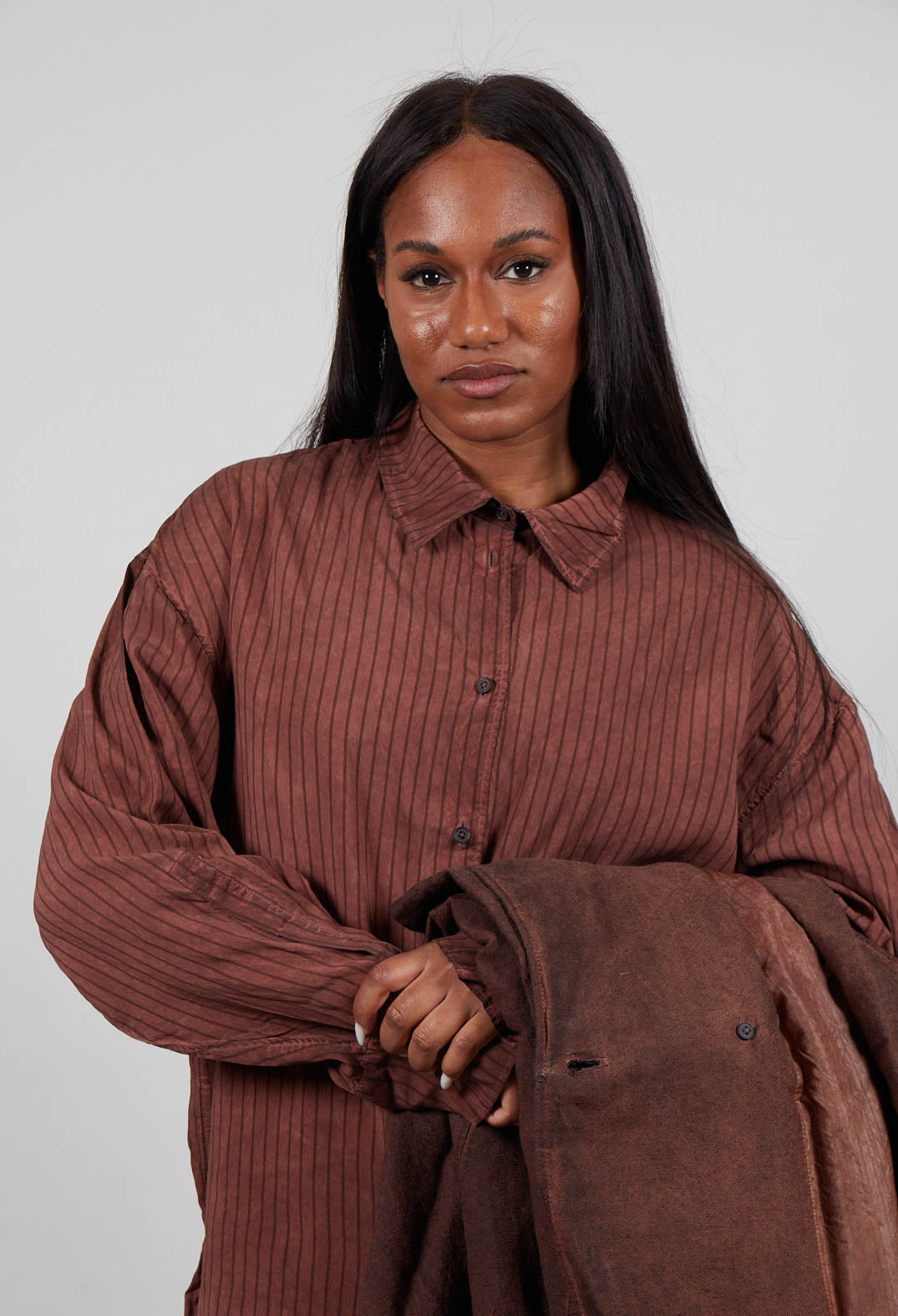 Longline Shirt in Henna Cloud Stripe  - 2130401