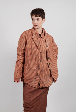Button Up Jacket in Terracotta Cloud Stripe  - 2131110