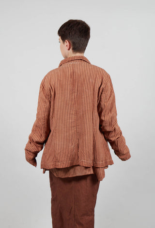 Button Up Jacket in Terracotta Cloud Stripe  - 2131110