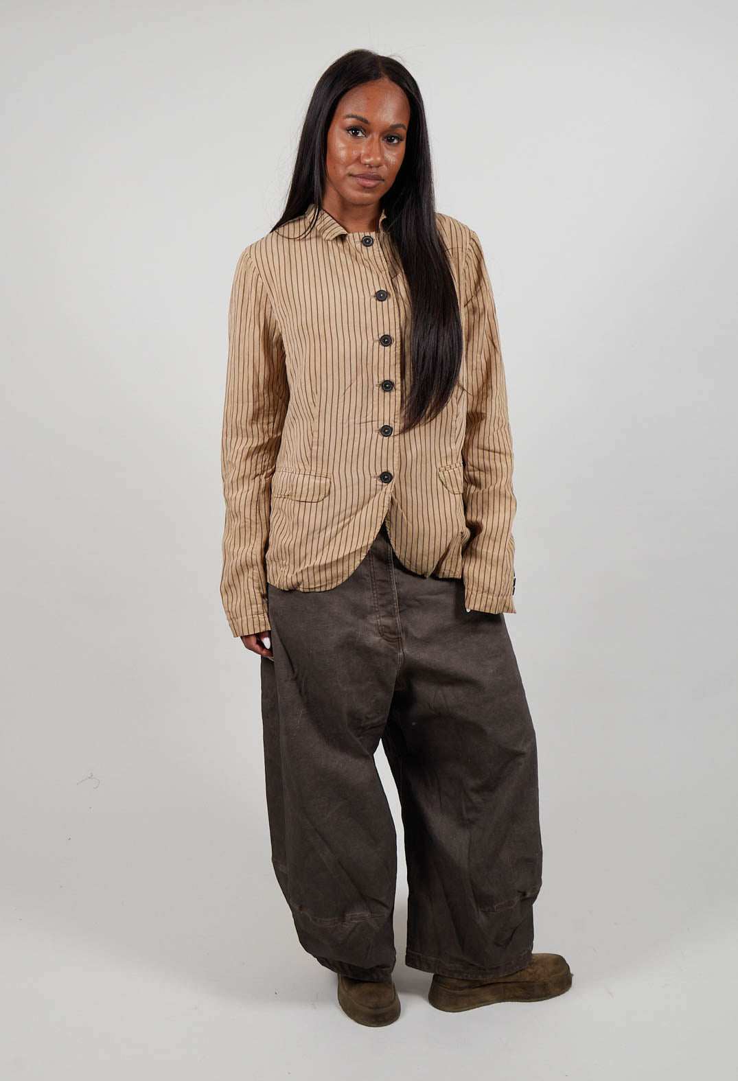 Button Up Jacket in Clay Cloud Stripe - 2131110