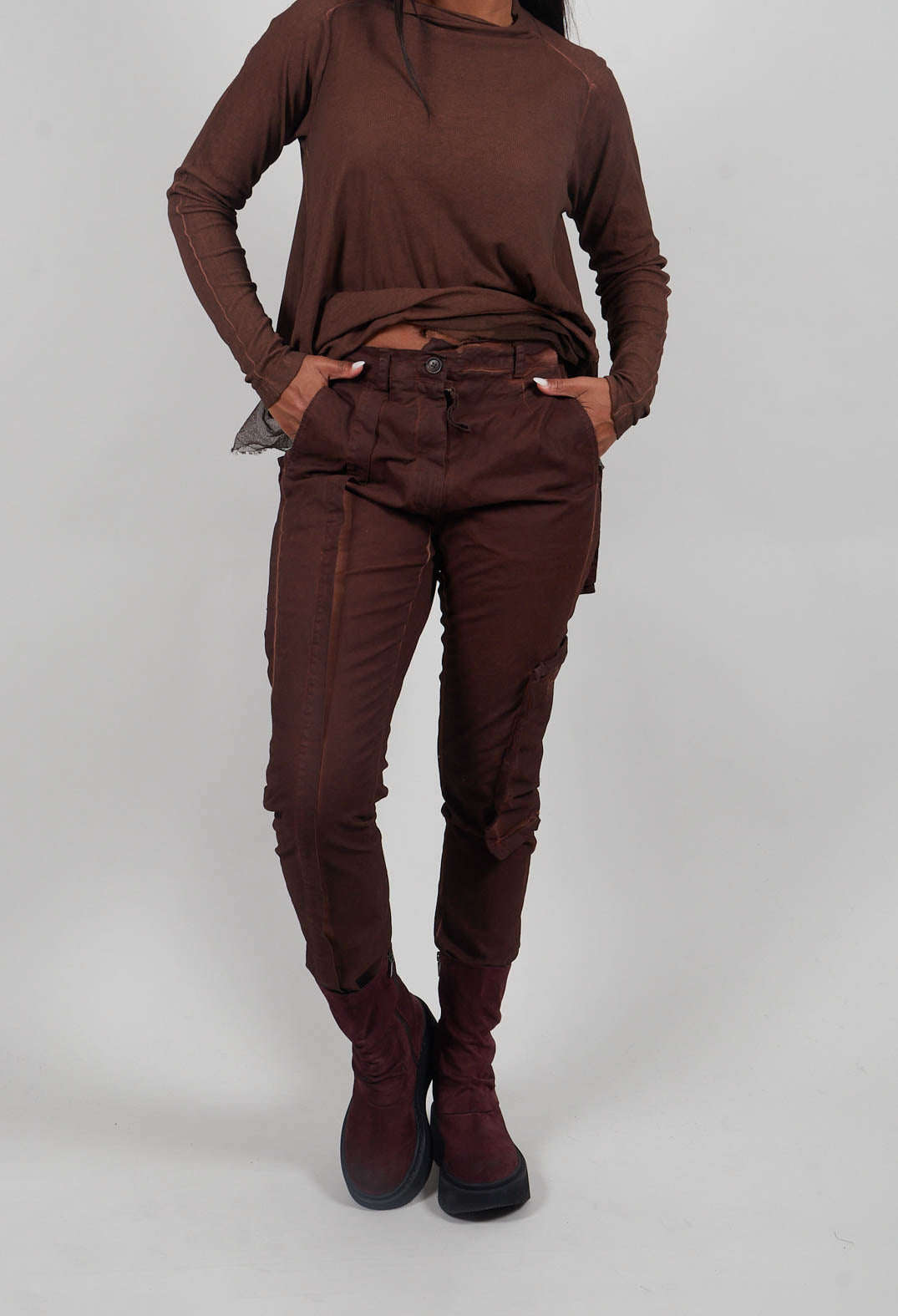 Slim Trousers with Seam Detail in Henna Cloud  - 2190105