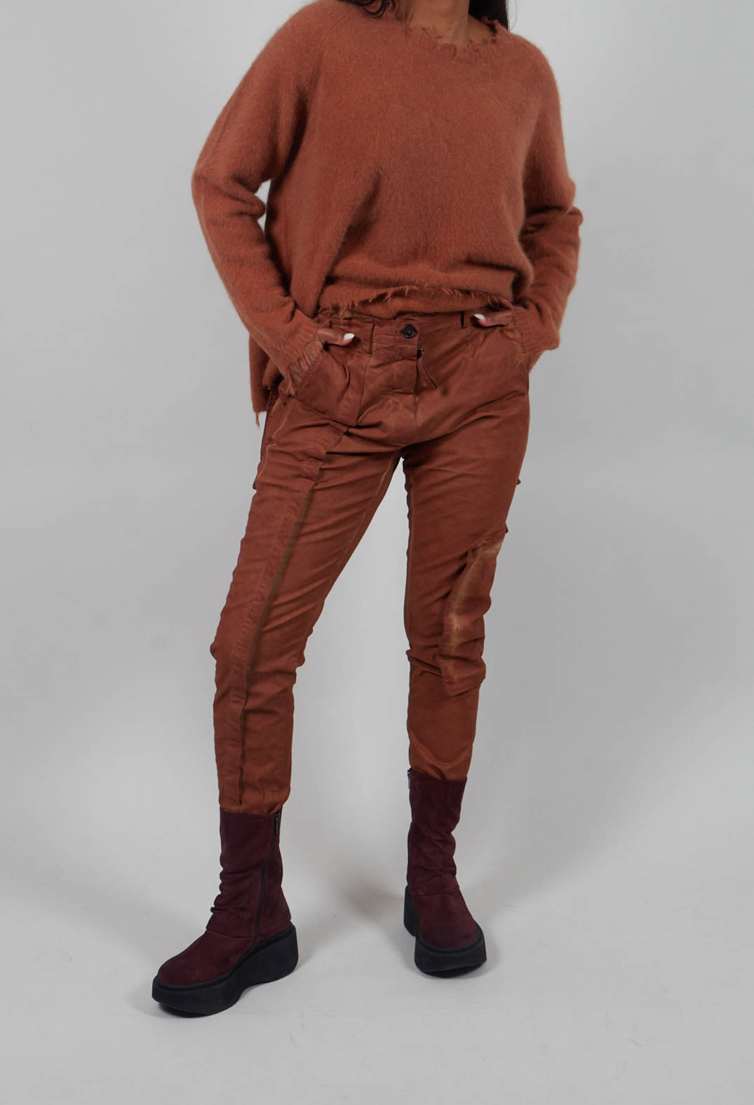 Slim Trousers with Seam Detail in Terracotta Cloud  - 2190105