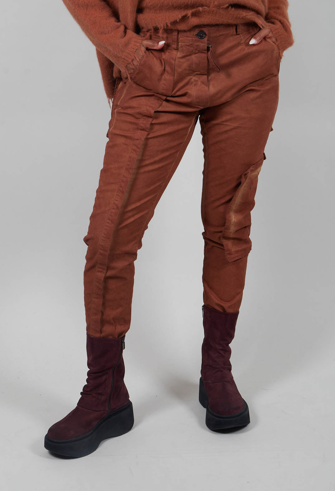 Slim Trousers with Seam Detail in Terracotta Cloud  - 2190105