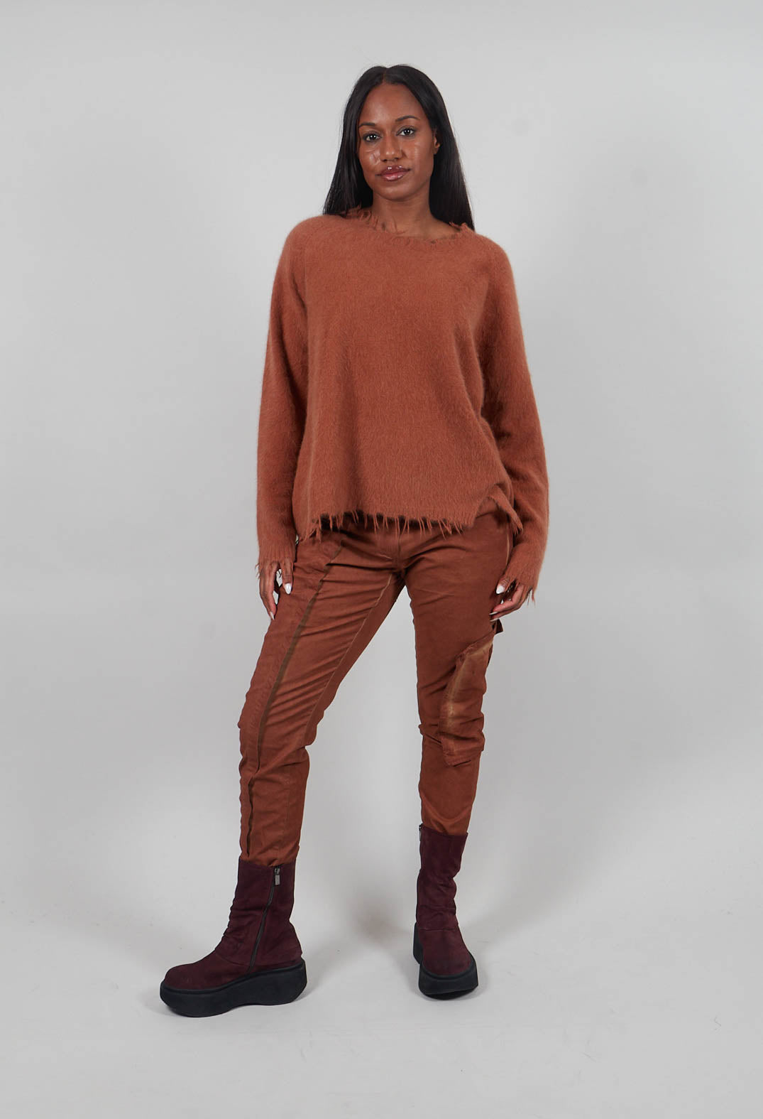 Slim Trousers with Seam Detail in Terracotta Cloud  - 2190105