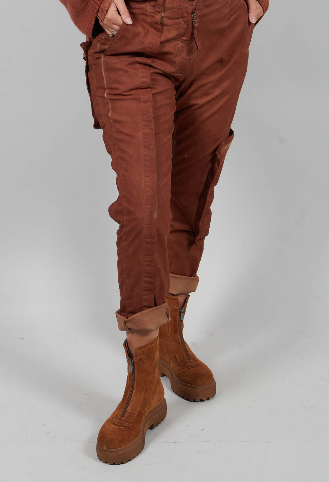 Slim Trousers with Seam Detail in Terracotta Cloud  - 2190105