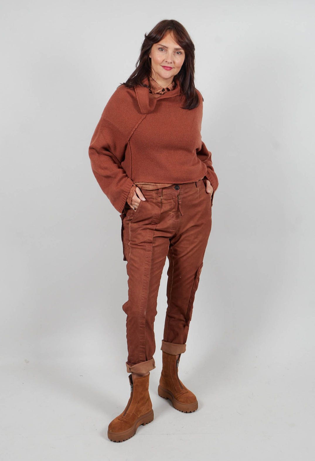 Slim Trousers with Seam Detail in Terracotta Cloud  - 2190105