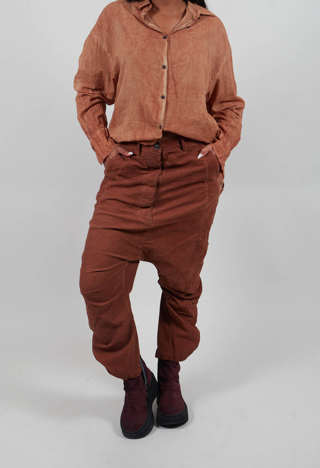 Drop Crotch Trousers in Terracotta Cloud  - 2220103