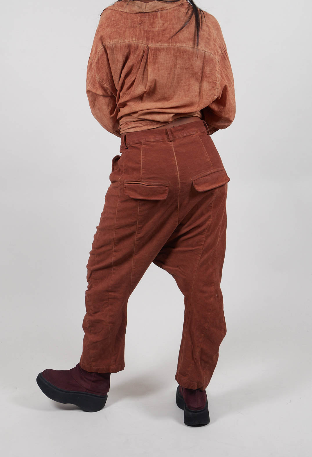 Drop Crotch Trousers in Terracotta Cloud  - 2220103