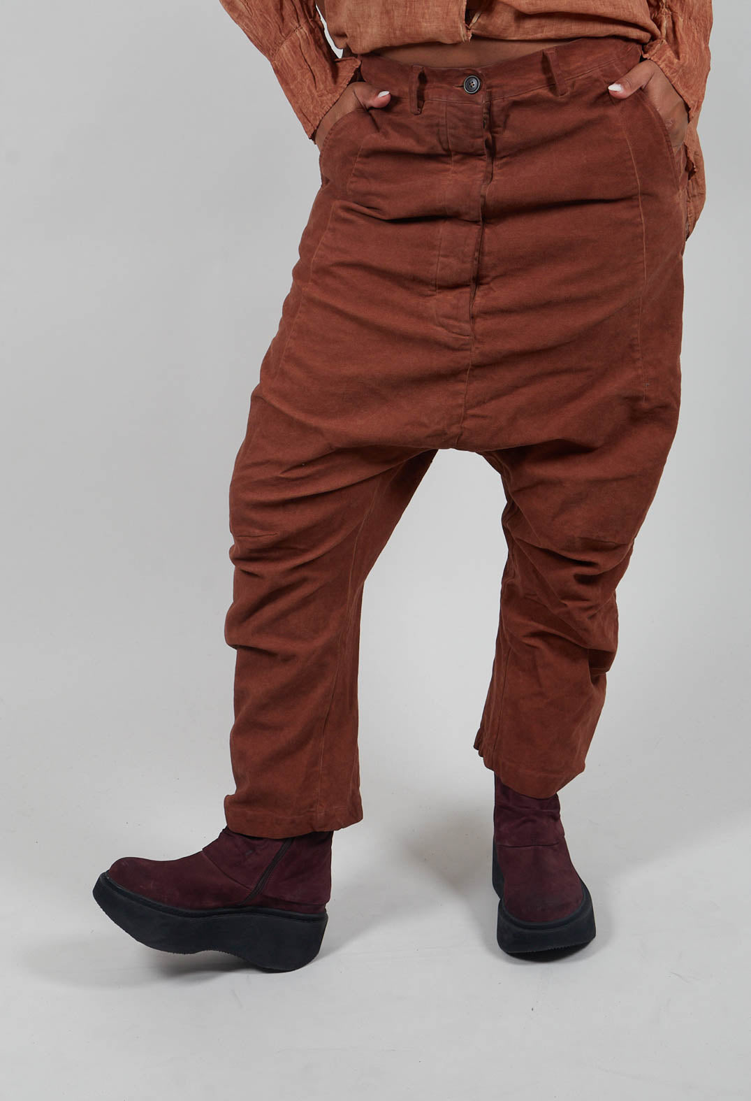 Drop Crotch Trousers in Terracotta Cloud  - 2220103