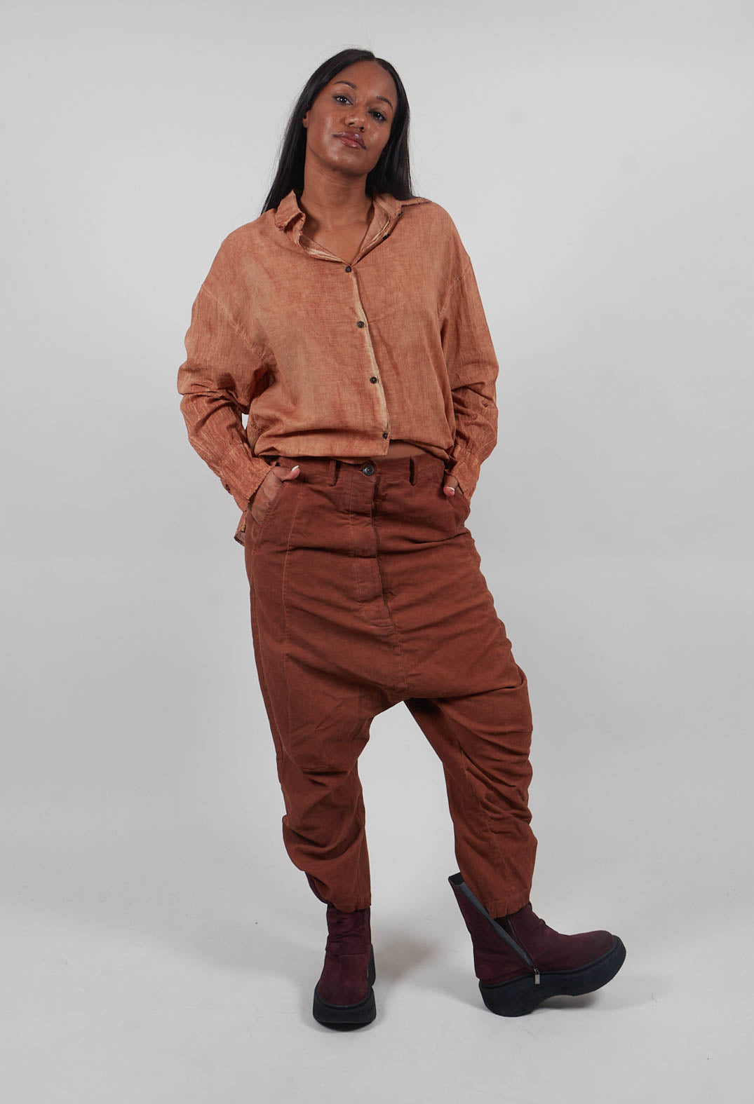 Drop Crotch Trousers in Terracotta Cloud  - 2220103
