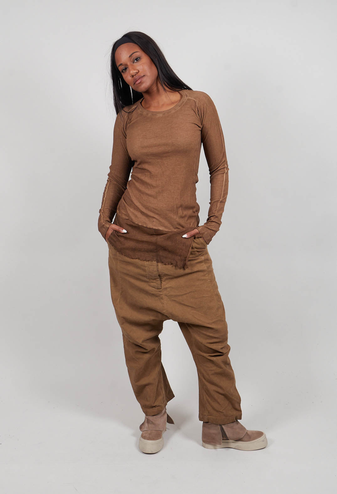 Drop Crotch Trousers in Clay Cloud - 2220103
