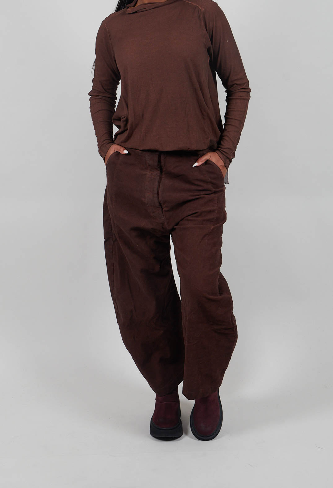 Barrel Leg Drop Crotch Trousers in Henna Cloud  - 2220104