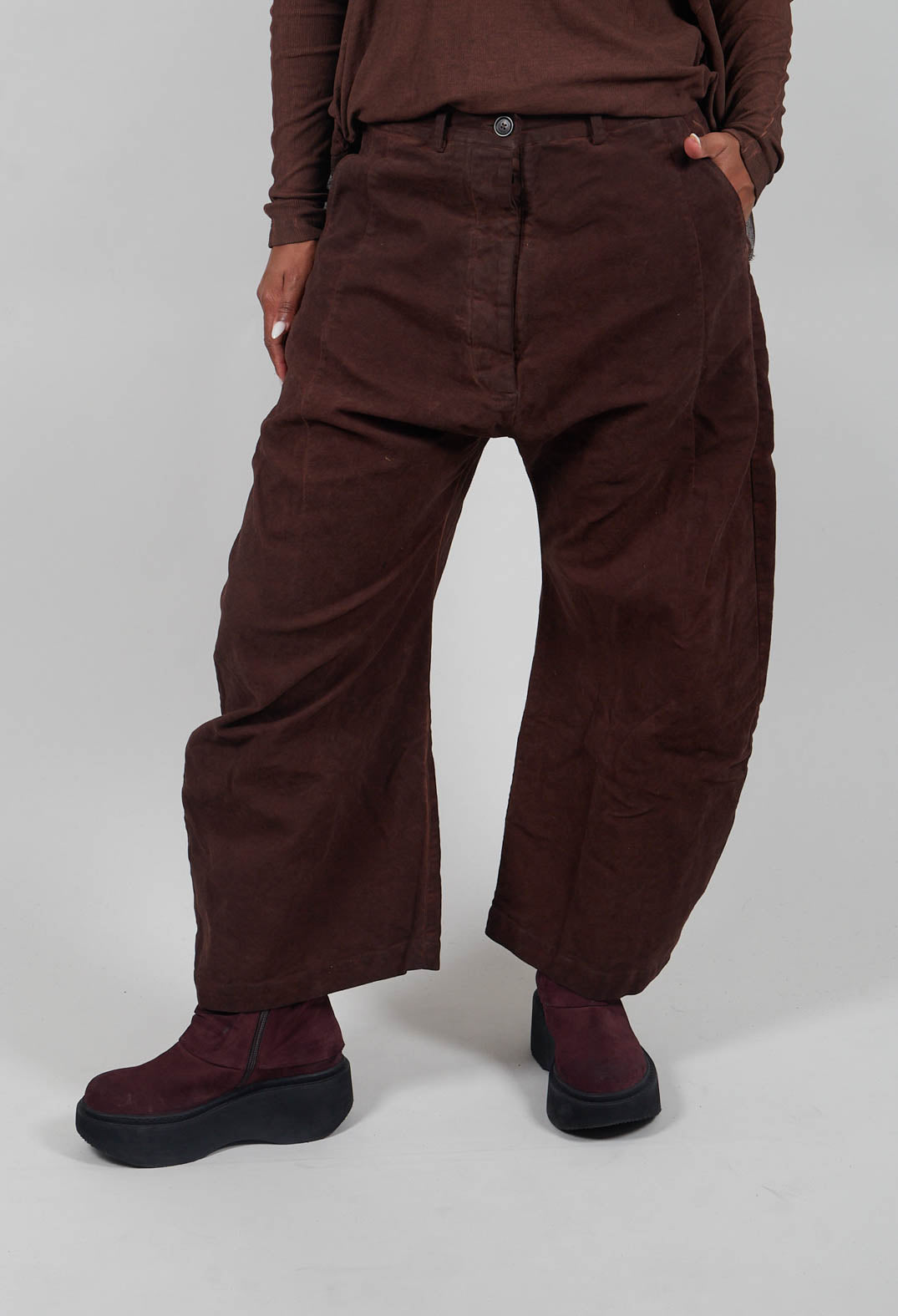 Barrel Leg Drop Crotch Trousers in Henna Cloud  - 2220104