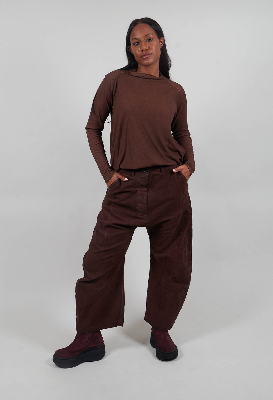 Barrel Leg Drop Crotch Trousers in Henna Cloud  - 2220104