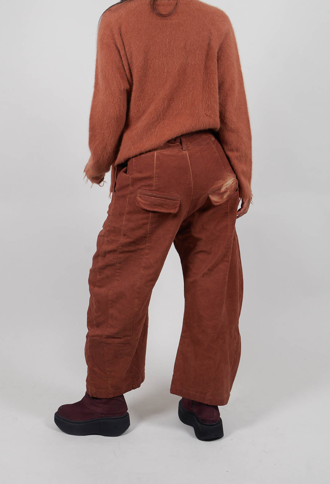 Barrel Leg Drop Crotch Trousers in Terracotta Cloud  - 2220104