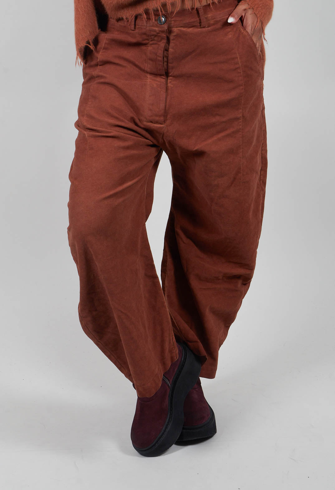 Barrel Leg Drop Crotch Trousers in Terracotta Cloud  - 2220104